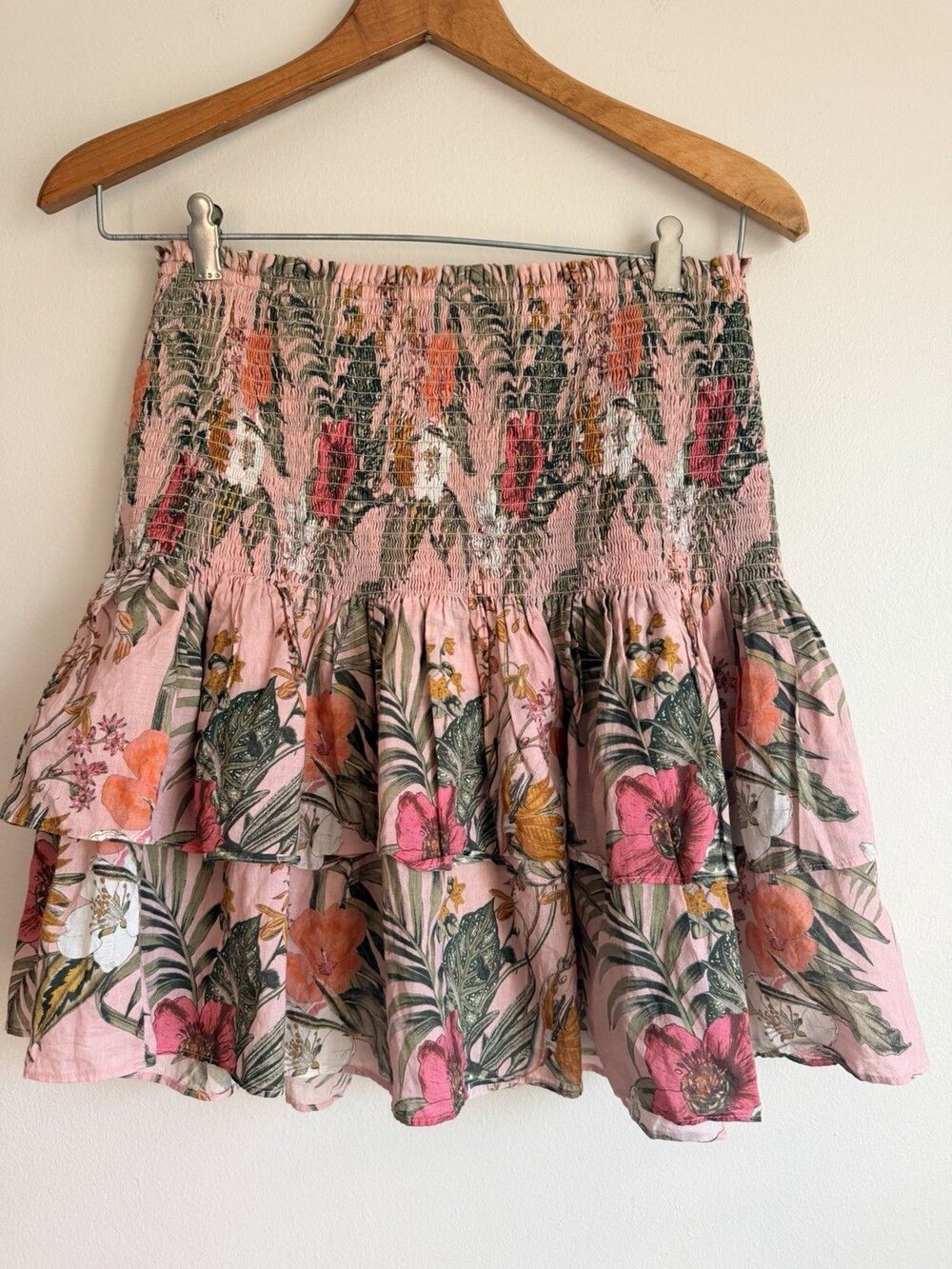Rebecca Minkoff Amari Smocked Tropical Cotton Mini Skirt M Medium